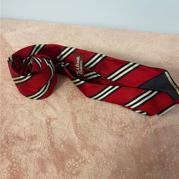 Jos. A. Bank Red Tie with Navy and Cream Stripes - Picture 3 of 6
